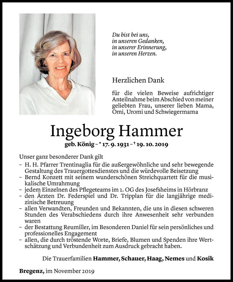  Todesanzeige für Ingeborg Hammer vom 08.11.2019 aus Vorarlberger Nachrichten