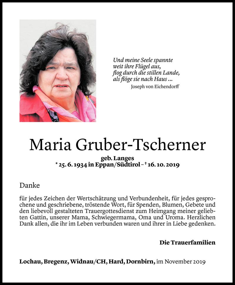  Todesanzeige für Maria Gruber-Tscherner vom 15.11.2019 aus Vorarlberger Nachrichten