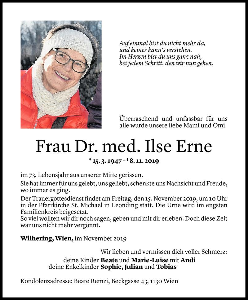  Todesanzeige für Ilse Erne vom 11.11.2019 aus Vorarlberger Nachrichten