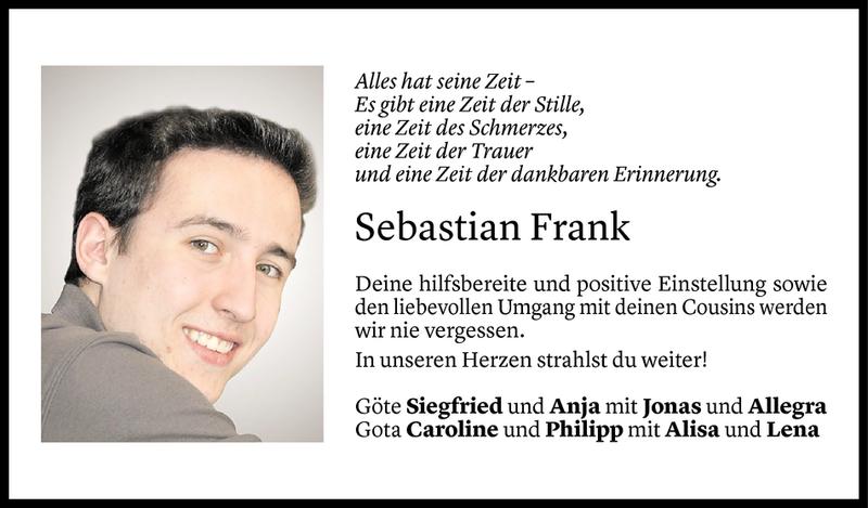  Todesanzeige für Sebastian Frank vom 12.11.2019 aus Vorarlberger Nachrichten