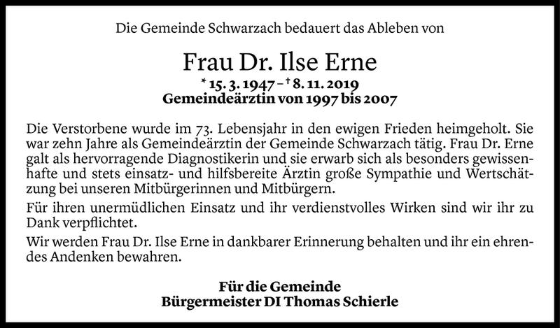  Todesanzeige für Ilse Erne vom 12.11.2019 aus Vorarlberger Nachrichten