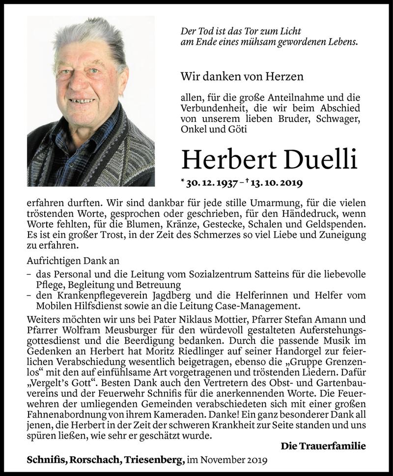  Todesanzeige für Herbert Duelli vom 15.11.2019 aus Vorarlberger Nachrichten