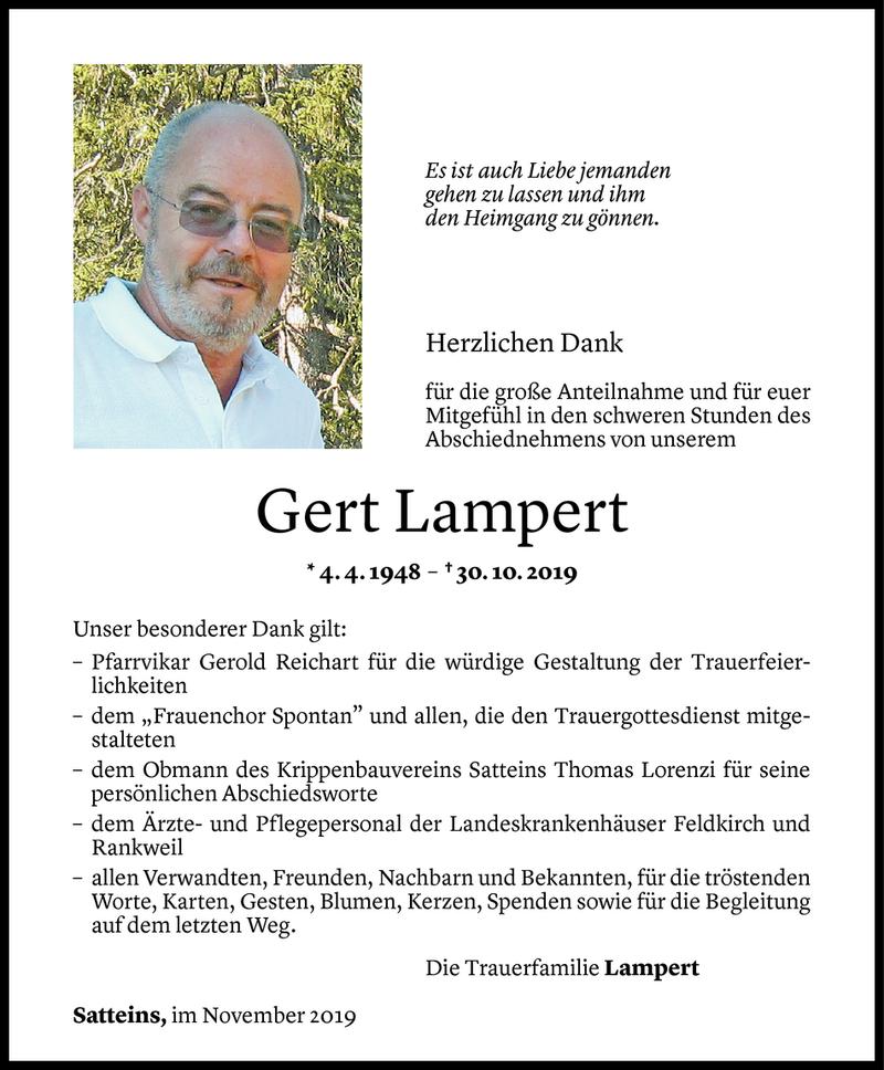  Todesanzeige für Gert Lampert vom 27.11.2019 aus Vorarlberger Nachrichten