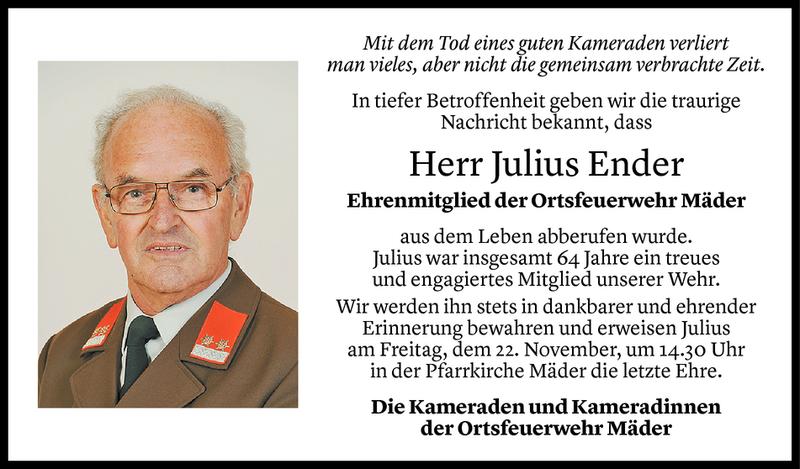  Todesanzeige für Julius Ender vom 20.11.2019 aus Vorarlberger Nachrichten