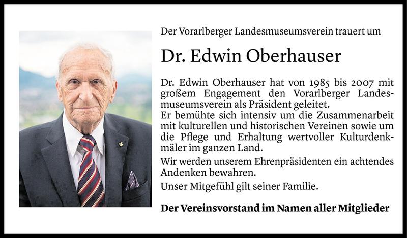  Todesanzeige für Edwin Oberhauser vom 19.11.2019 aus Vorarlberger Nachrichten