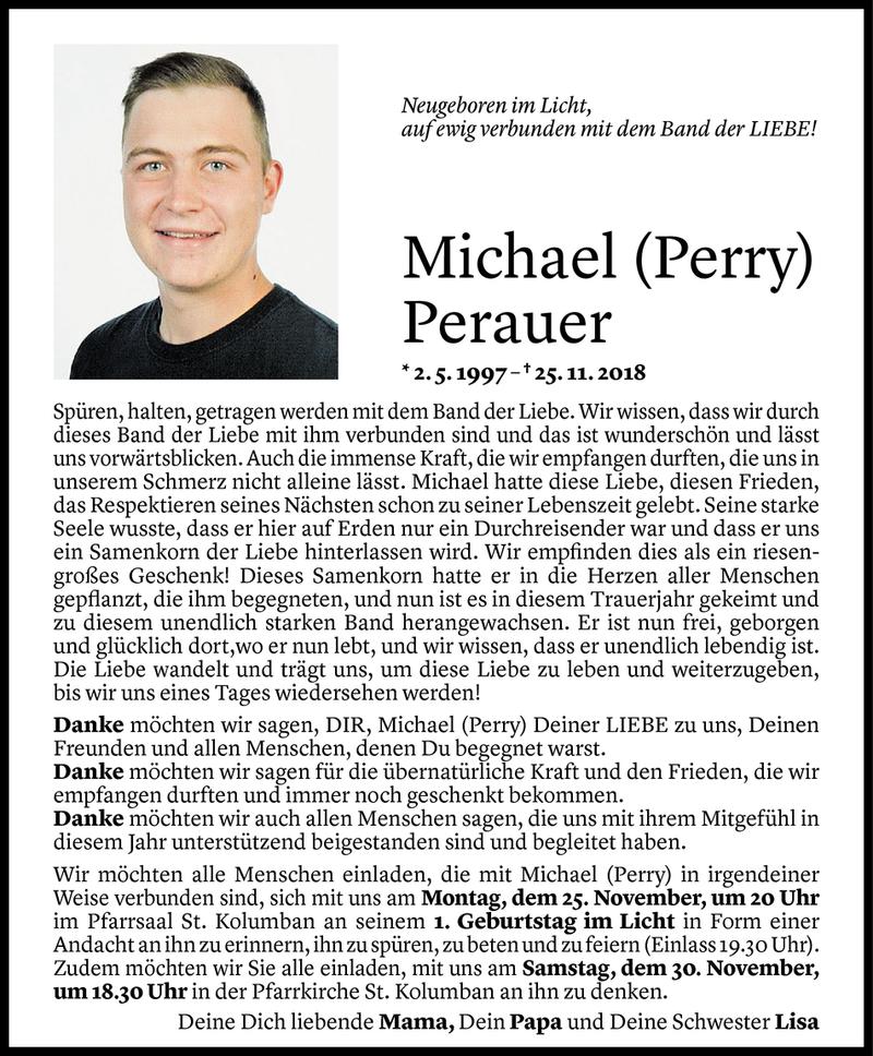  Todesanzeige für Michael Perauer vom 22.11.2019 aus Vorarlberger Nachrichten