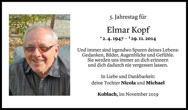  Todesanzeige für Elmar Kopf vom 29.11.2019 aus Vorarlberger Nachrichten