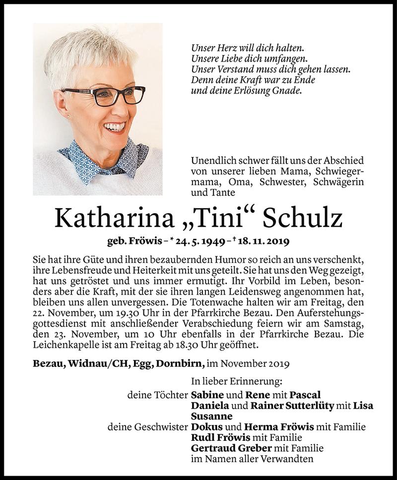  Todesanzeige für Katharina Schulz vom 20.11.2019 aus Vorarlberger Nachrichten