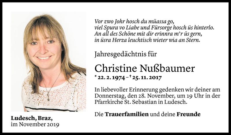  Todesanzeige für Christine Nußbaumer vom 24.11.2019 aus Vorarlberger Nachrichten