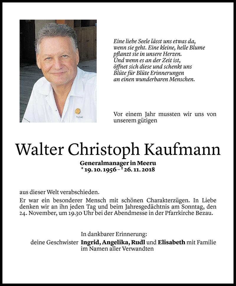  Todesanzeige für Walter Christoph Kaufmann vom 21.11.2019 aus Vorarlberger Nachrichten