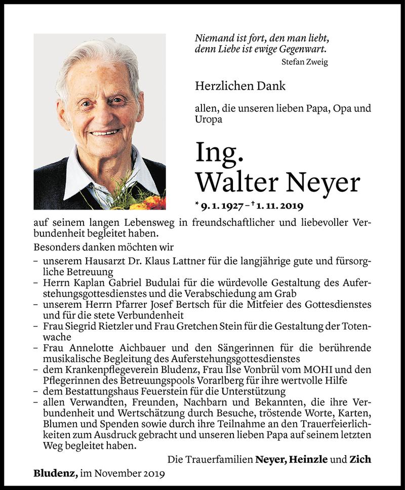  Todesanzeige für Walter Neyer vom 29.11.2019 aus Vorarlberger Nachrichten