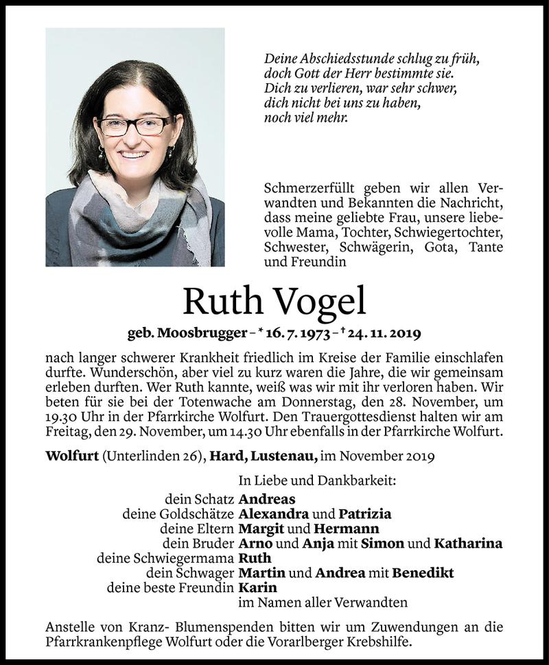  Todesanzeige für Ruth Vogel vom 26.11.2019 aus Vorarlberger Nachrichten