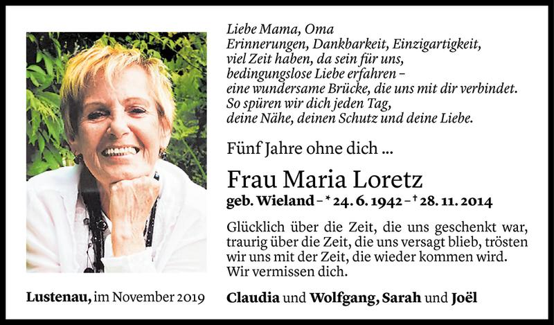  Todesanzeige für Maria Loretz vom 27.11.2019 aus Vorarlberger Nachrichten