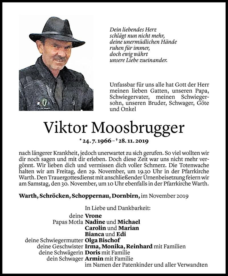  Todesanzeige für Viktor Moosbrugger vom 28.11.2019 aus Vorarlberger Nachrichten