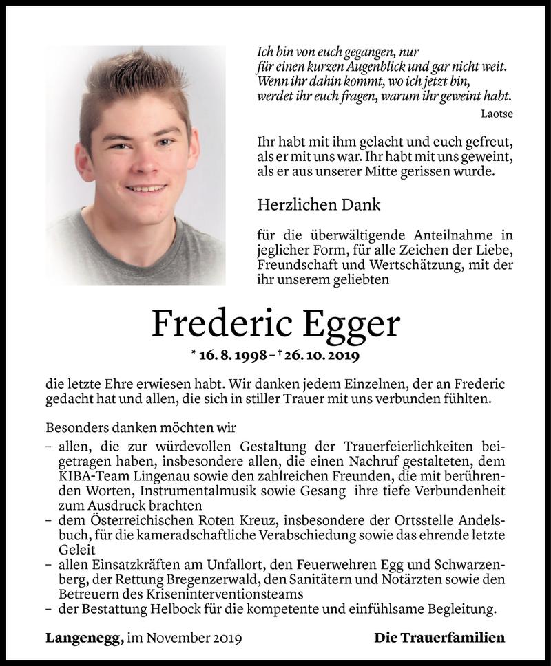  Todesanzeige für Frederic Egger vom 29.11.2019 aus Vorarlberger Nachrichten