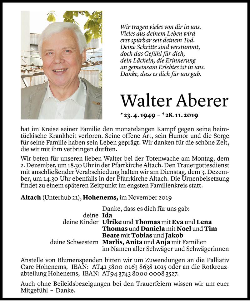  Todesanzeige für Walter Aberer vom 30.11.2019 aus Vorarlberger Nachrichten