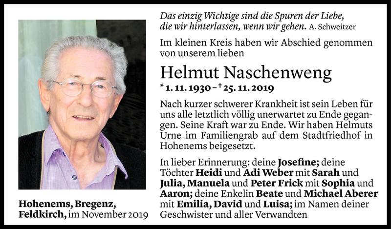  Todesanzeige für Helmut Naschenweng vom 04.12.2019 aus Vorarlberger Nachrichten