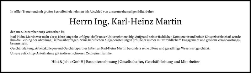  Todesanzeige für Karl-Heinz Martin vom 04.12.2019 aus Vorarlberger Nachrichten