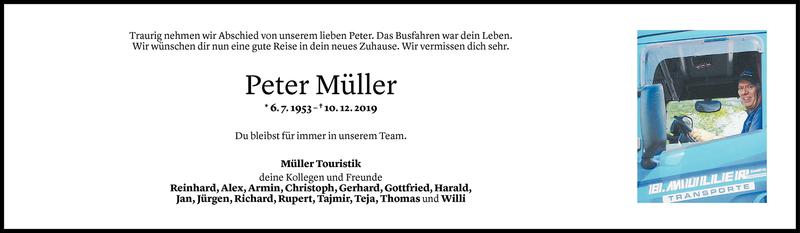  Todesanzeige für Peter Müller vom 13.12.2019 aus Vorarlberger Nachrichten