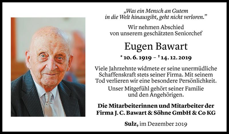  Todesanzeige für Eugen Bawart vom 17.12.2019 aus Vorarlberger Nachrichten