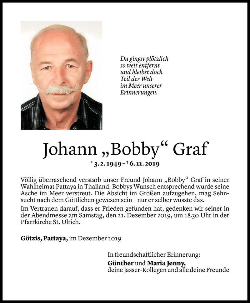  Todesanzeige für Johann Graf vom 18.12.2019 aus Vorarlberger Nachrichten