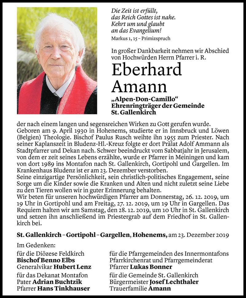  Todesanzeige für Eberhard Amann vom 23.12.2019 aus Vorarlberger Nachrichten