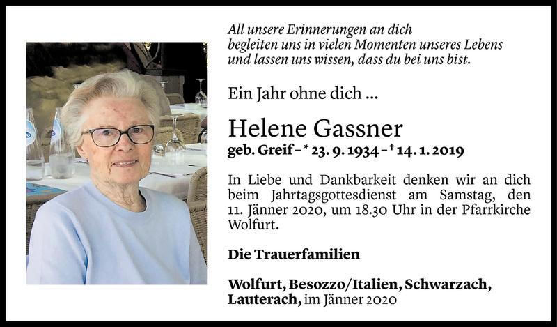  Todesanzeige für Helene Gassner vom 07.01.2020 aus Vorarlberger Nachrichten