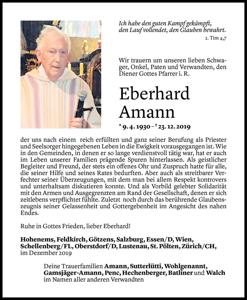  Todesanzeige für Eberhard Amann vom 27.12.2019 aus Vorarlberger Nachrichten