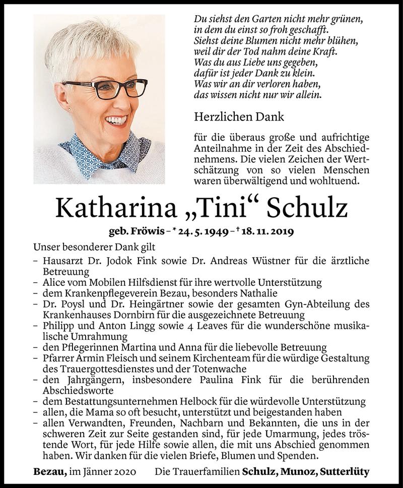  Todesanzeige für Katharina Schulz vom 02.01.2020 aus Vorarlberger Nachrichten