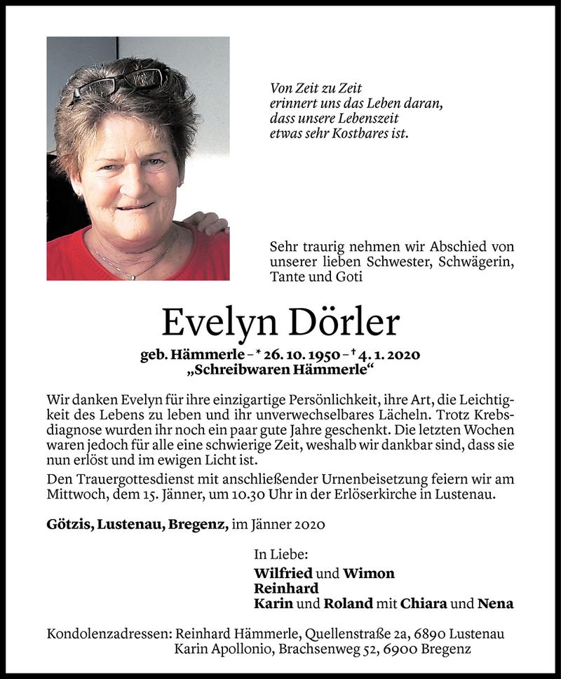  Todesanzeige für Evelyn Dörler vom 10.01.2020 aus Vorarlberger Nachrichten