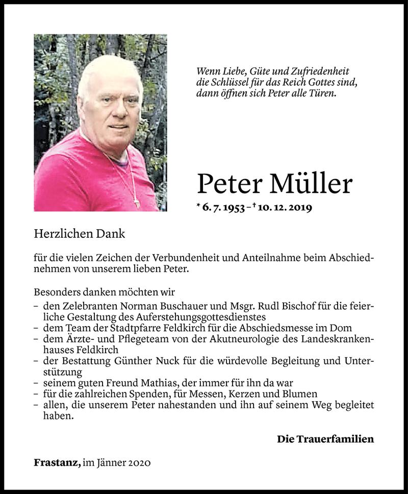 Todesanzeige für Peter Müller vom 10.01.2020 aus Vorarlberger Nachrichten