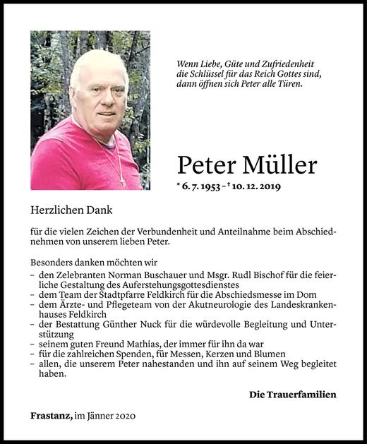 Todesanzeige von Peter Müller von Vorarlberger Nachrichten