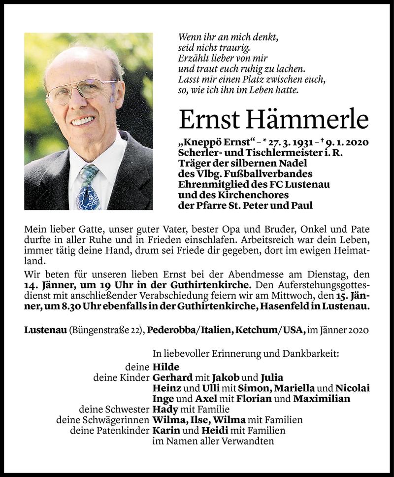  Todesanzeige für Ernst Hämmerle vom 12.01.2020 aus Vorarlberger Nachrichten