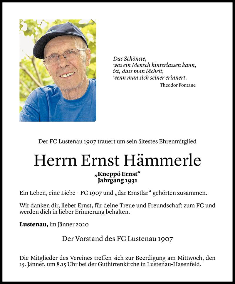  Todesanzeige für Ernst Hämmerle vom 13.01.2020 aus Vorarlberger Nachrichten