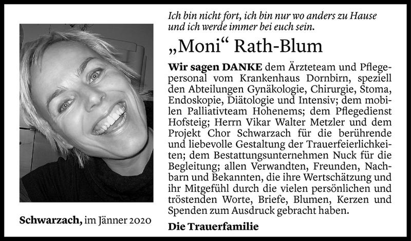  Todesanzeige für Monika Rath-Blum vom 17.01.2020 aus Vorarlberger Nachrichten