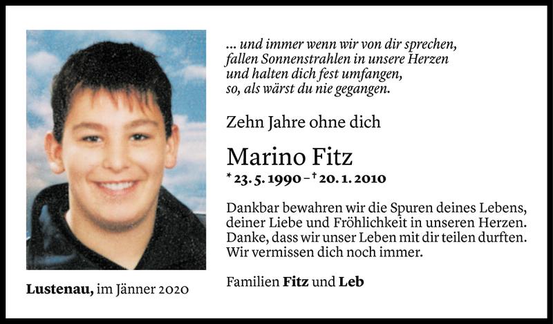  Todesanzeige für Marino Fitz vom 19.01.2020 aus Vorarlberger Nachrichten