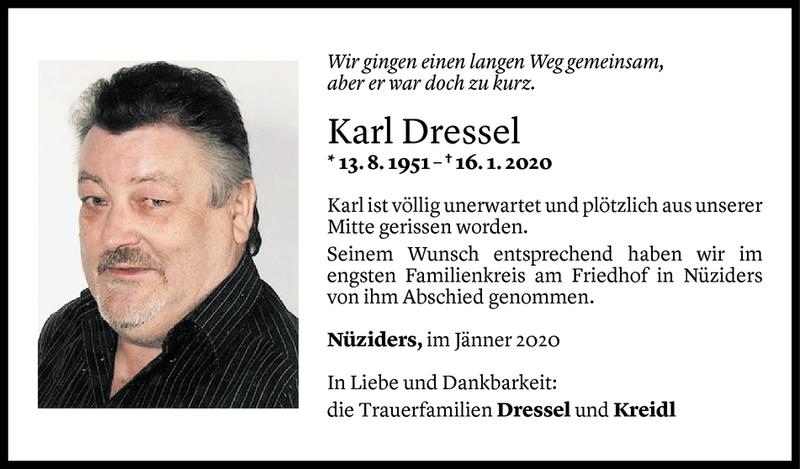 Todesanzeigen Von Karl Dressel | Todesanzeigen Vorarlberger Nachrichten