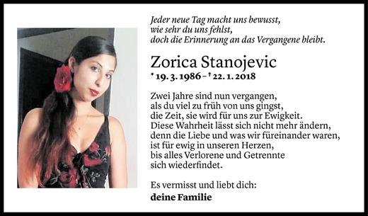 Todesanzeige von Zorica Stanojevic von Vorarlberger Nachrichten