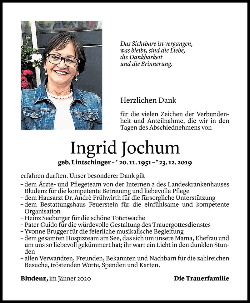  Todesanzeige für Ingrid Jochum vom 25.01.2020 aus Vorarlberger Nachrichten