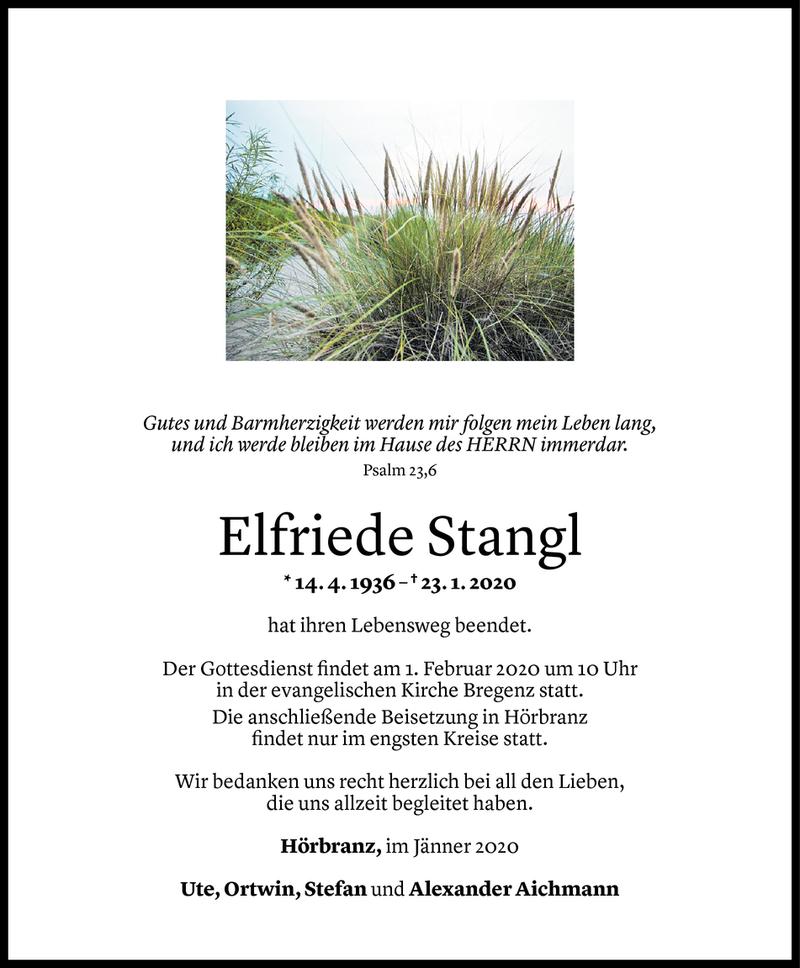  Todesanzeige für Elfriede Stangl vom 28.01.2020 aus Vorarlberger Nachrichten