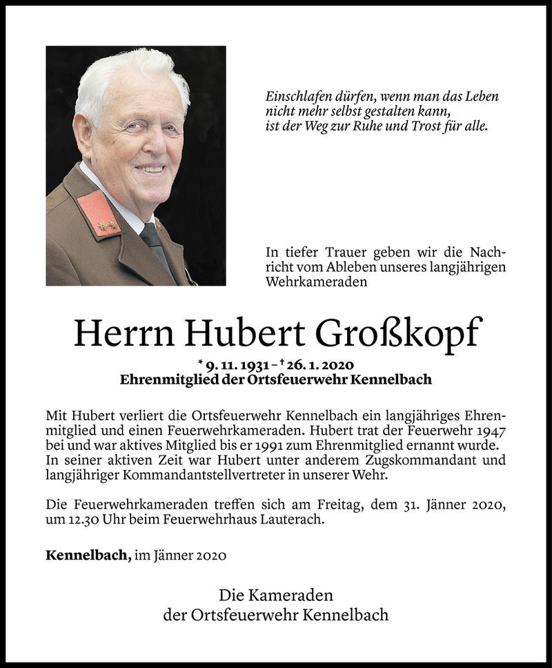  Todesanzeige für Hubert Großkopf vom 28.01.2020 aus Vorarlberger Nachrichten