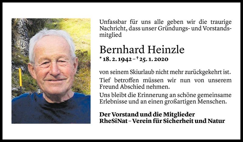  Todesanzeige für Bernhard Heinzle vom 29.01.2020 aus Vorarlberger Nachrichten