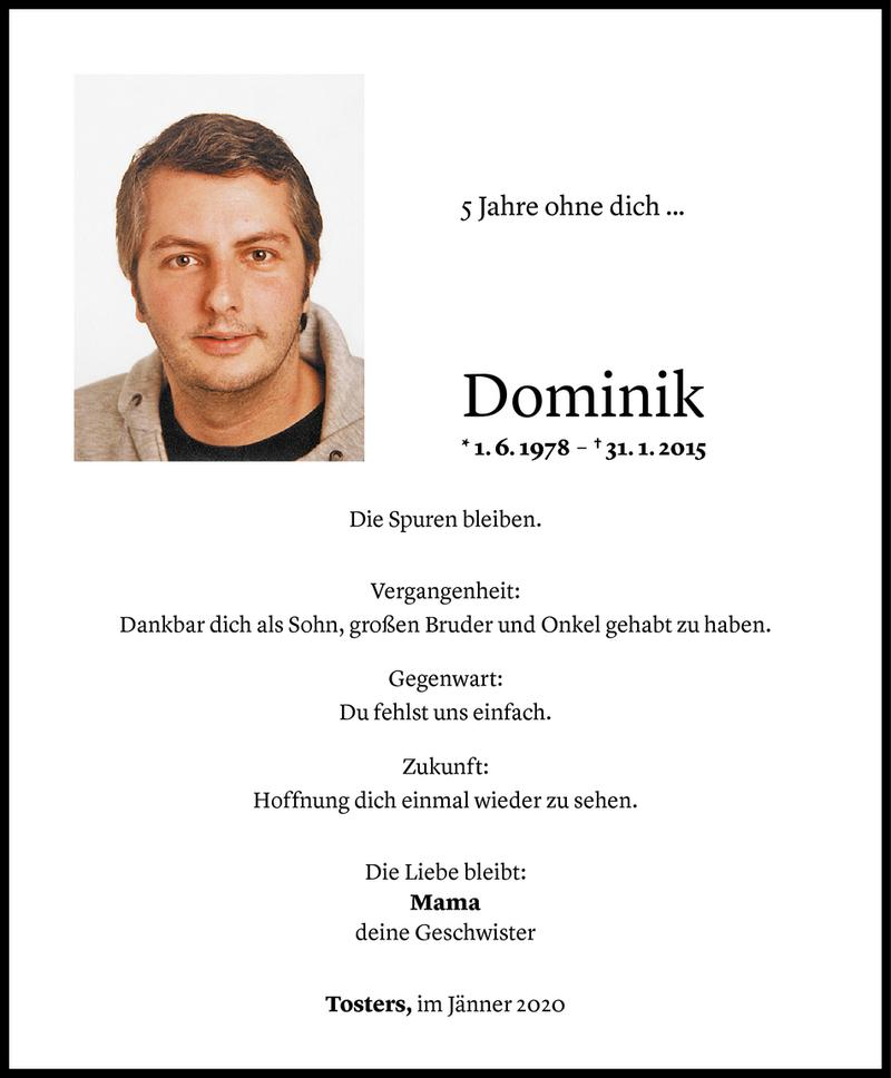  Todesanzeige für Dominik Jonas vom 31.01.2020 aus Vorarlberger Nachrichten