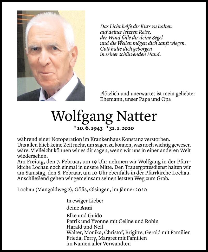  Todesanzeige für Wolfgang Natter vom 04.02.2020 aus Vorarlberger Nachrichten