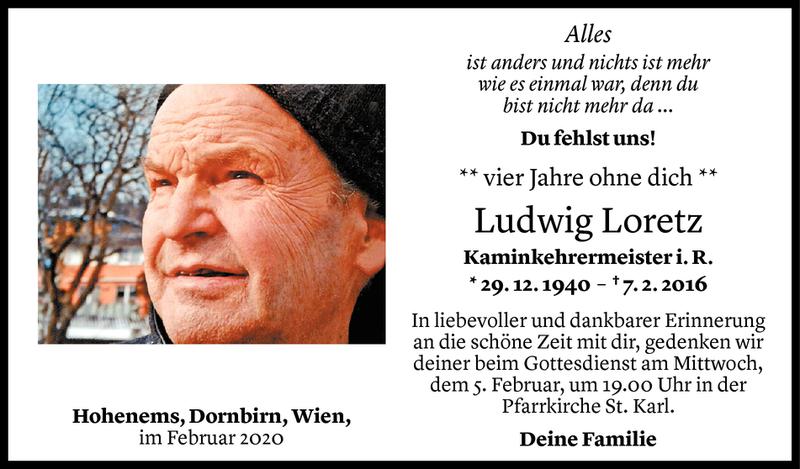  Todesanzeige für Ludwig Loretz vom 05.02.2020 aus Vorarlberger Nachrichten