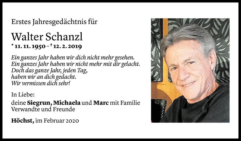  Todesanzeige für Walter Schanzl vom 11.02.2020 aus Vorarlberger Nachrichten