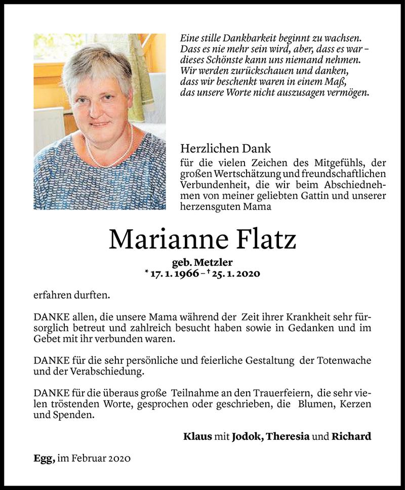  Todesanzeige für Marianne Flatz vom 11.02.2020 aus Vorarlberger Nachrichten