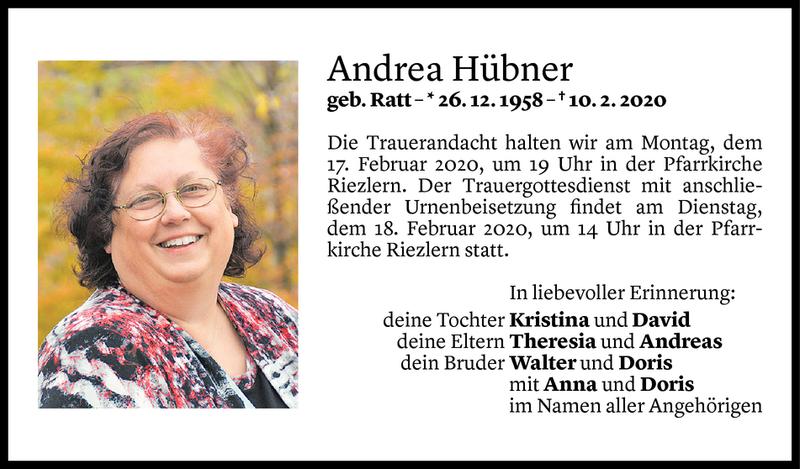 Todesanzeigen Von Andrea Hübner Todesanzeigen Vorarlberger Nachrichten