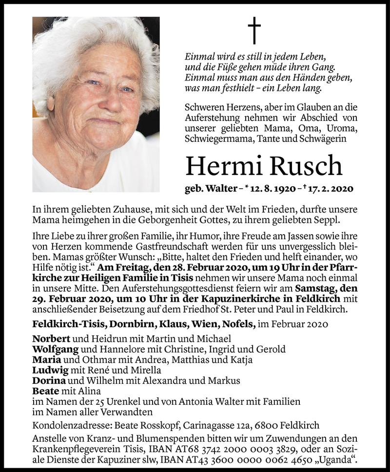  Todesanzeige für Hermi Rusch vom 25.02.2020 aus Vorarlberger Nachrichten