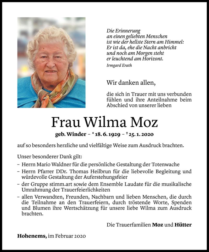  Todesanzeige für Wilma Moz vom 29.02.2020 aus Vorarlberger Nachrichten